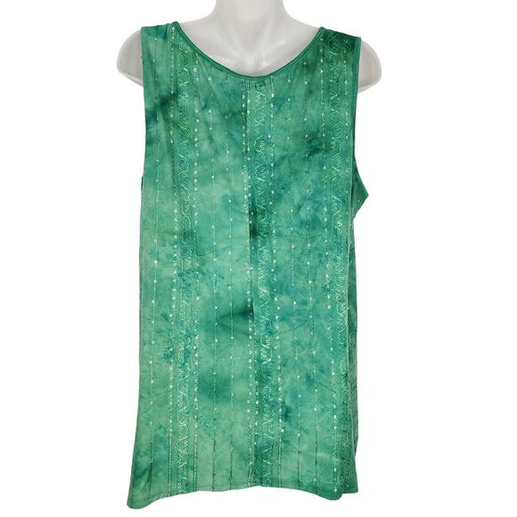 Dressbarn Top Women's Green 1X Sleeveless Embroidered Sequins Asymmetrical Boho - Picture 2 of 11